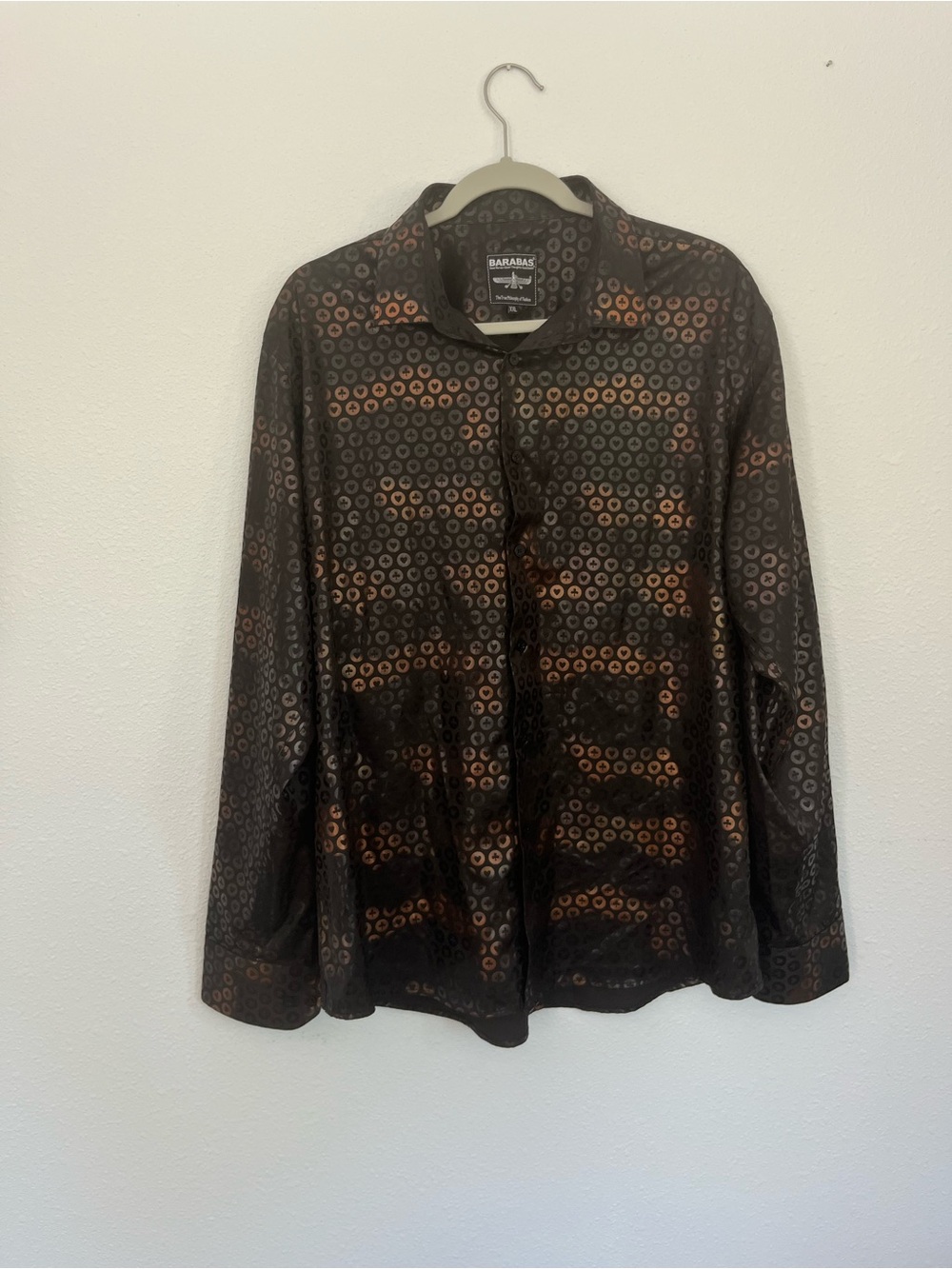 Barabas Men's Patterned Lined Button-Up shirt- Black with Copper Accents